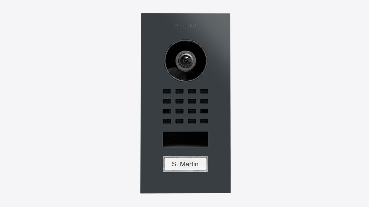DoorBird D1101V IP Video Intercom, 1 Call Button, Flush-mount – Anthracite RAL 7016