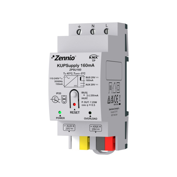 KUPSupply 160mA. KNX Universal power supply 160mA plus 29VDC auxiliary power supply by Zennio