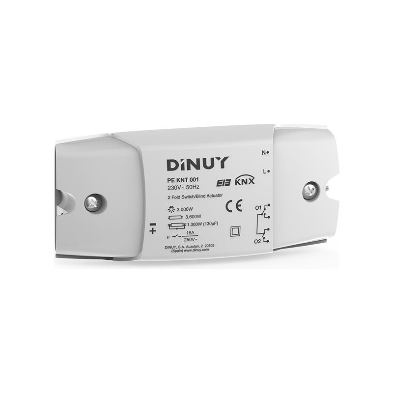 KNX switch/blind actuator, 2 outputs 16 A, 4 inputs, blind box – Dinuy